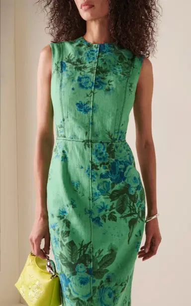 Erdem Printed Linen Pencil Midi Dress | Thumbnail 2