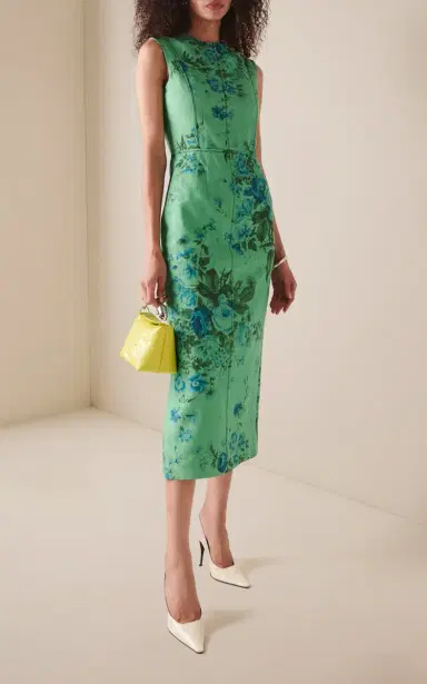 Erdem Printed Linen Pencil Midi Dress | Thumbnail 3