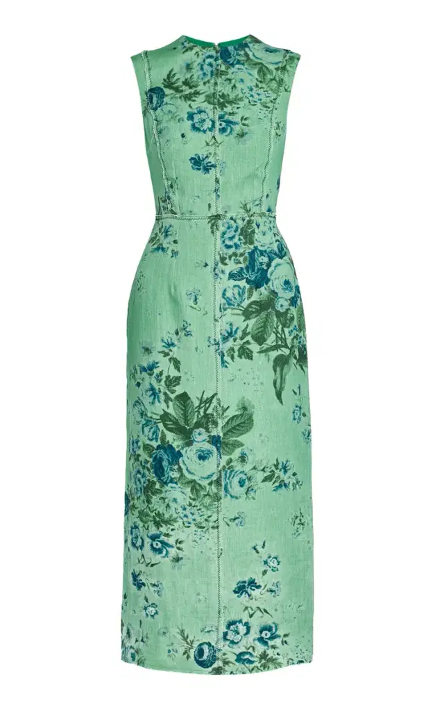 Printed Linen Pencil Midi Dress