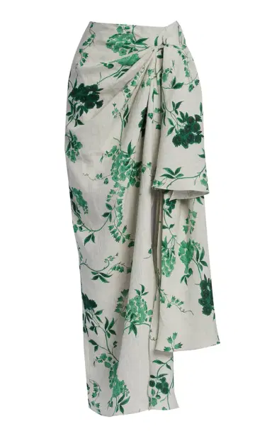 Erdem Floral Draped Linen Midi Skirt | Thumbnail 1
