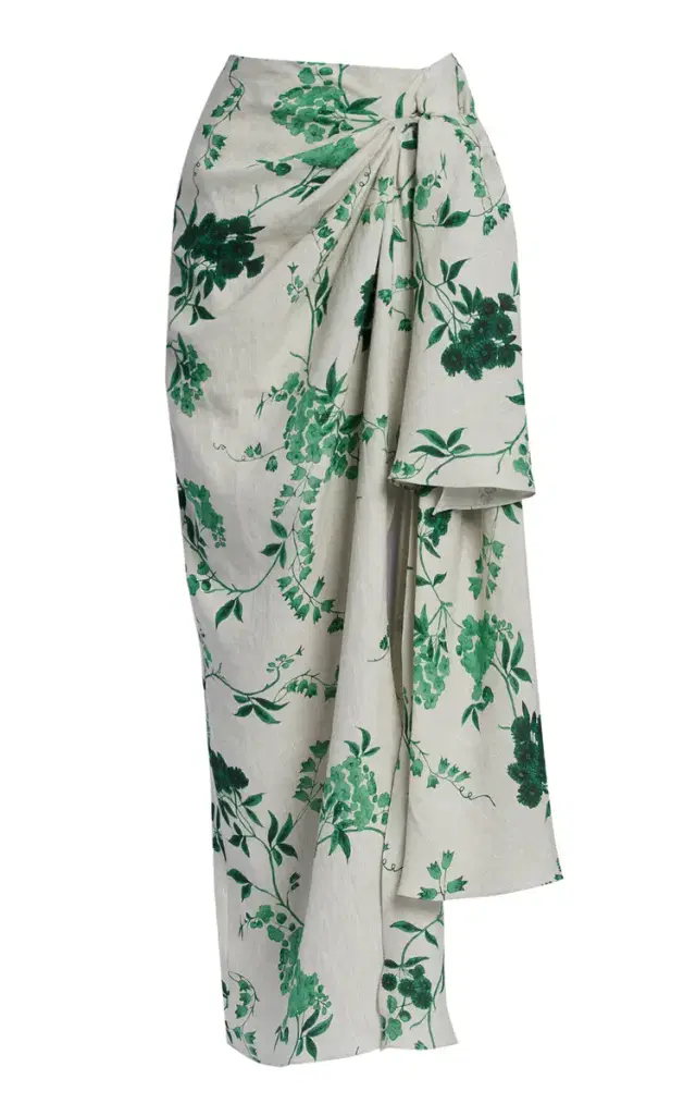 Floral Draped Linen Midi Skirt
