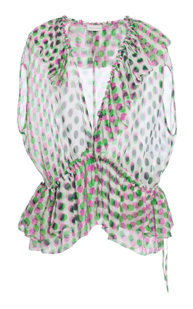 Dries Van Noten Cally Bis Polka-Dot Silk-Creponne Top
