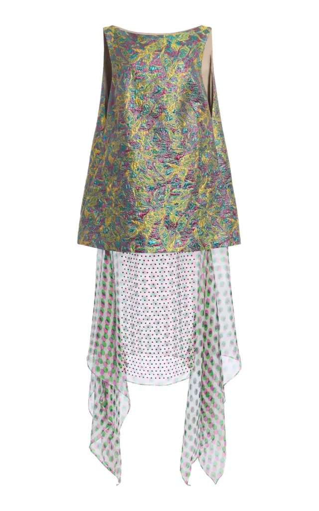 Dries Van Noten Dabel Contrast-Skirt Jacquard-Lamé Midi Dress