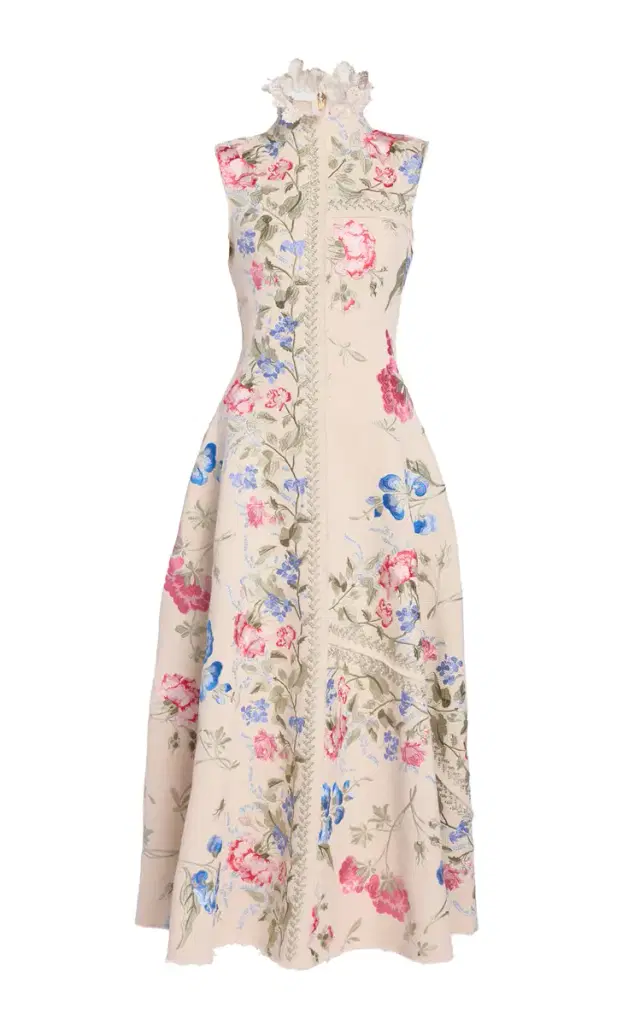 Embroidered Cotton-Twill Midi Dress