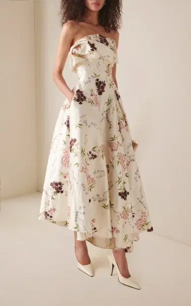 Erdem Floral Textured-Satin Midi Dress | Thumbnail 3 Erdem Floral Textured-Satin Midi Dress | Thumbnail 3