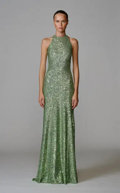 Naeem Khan Stretch Sequin Halter Gown | Thumbnail 2