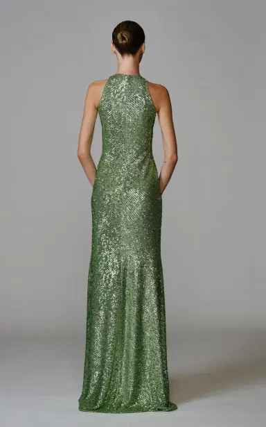 Naeem Khan Stretch Sequin Halter Gown | Thumbnail 3