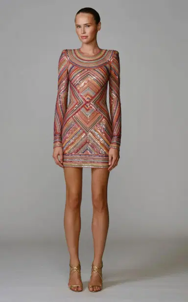 Naeem Khan Beaded Striped Illusion Dress | Thumbnail 2