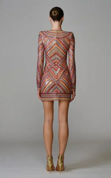 Naeem Khan Beaded Striped Illusion Dress | Thumbnail 4