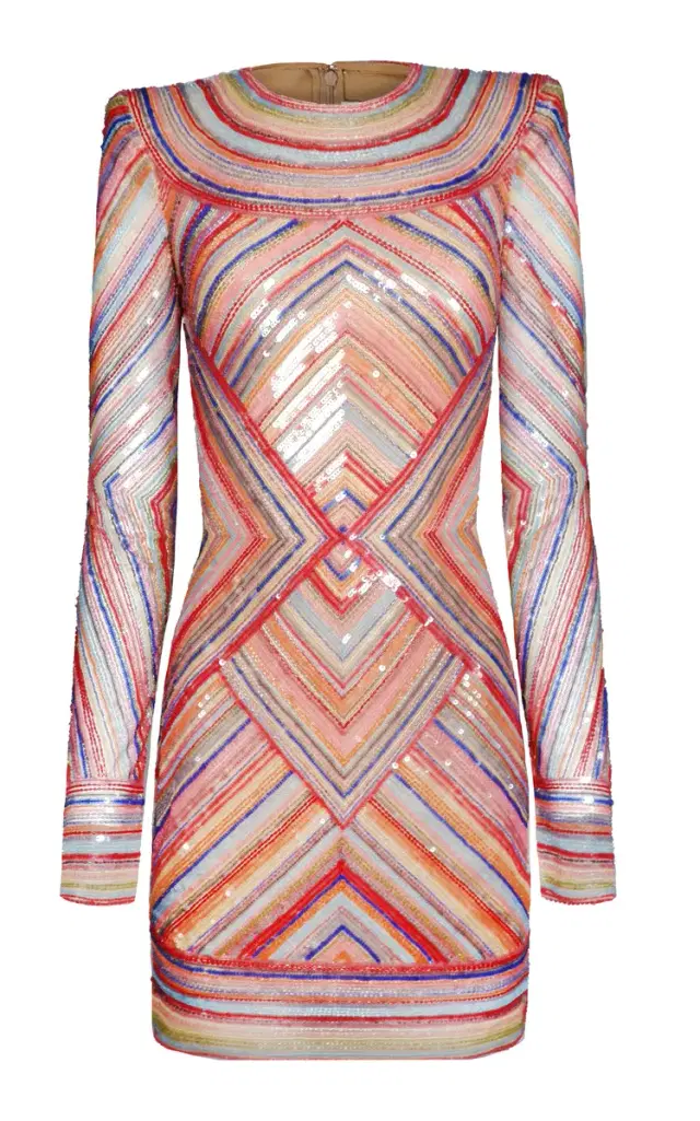 Naeem Khan Beaded Striped Illusion Dress