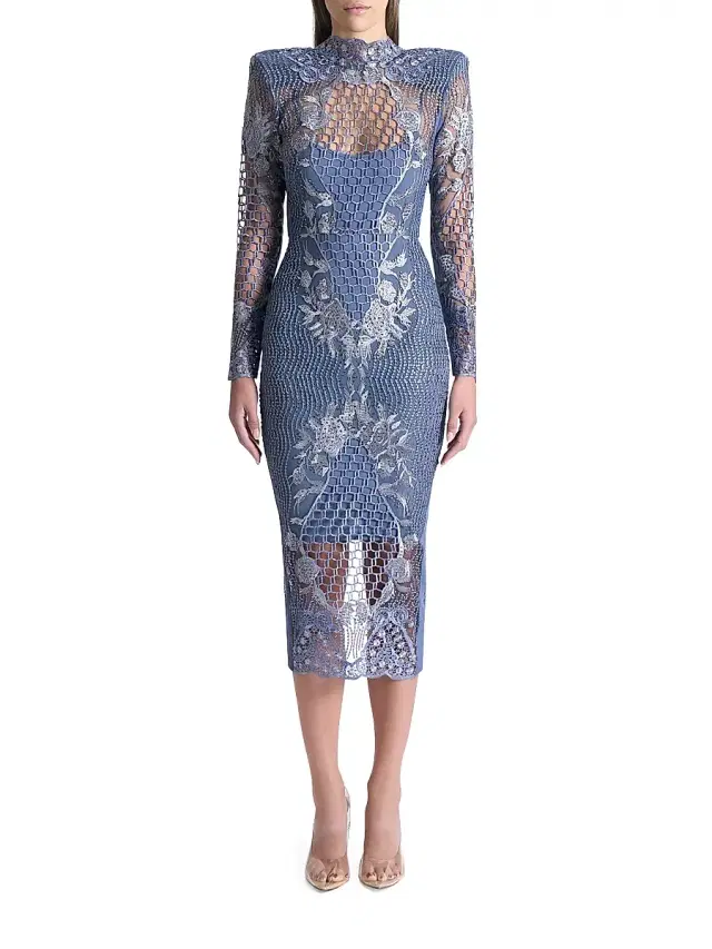 Women's Echo Crystal-Embellished Lace Midi-Dress - Grey