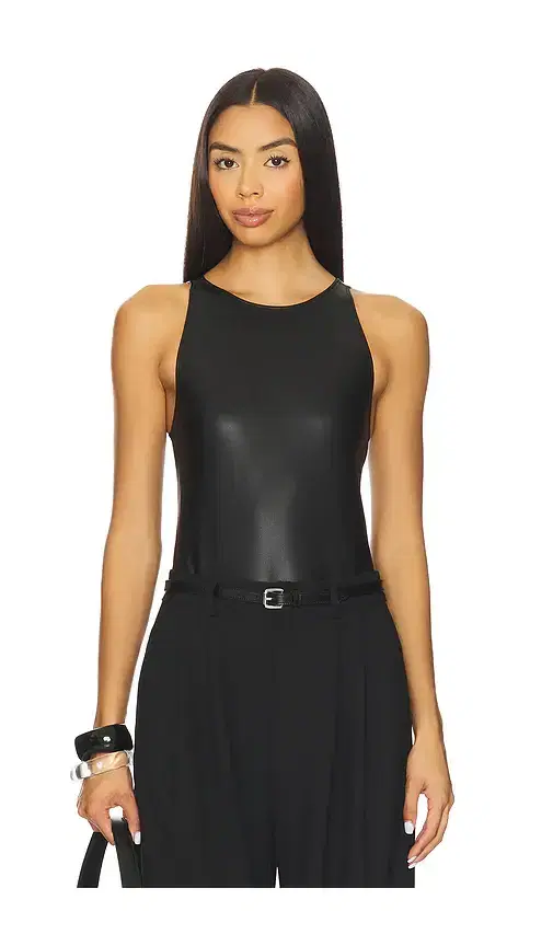 LaPointe Faux Leather Halter Bodysuit