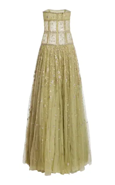 Cucculelli Shaheen Constellation Jade Tulle Maxi Dress - Green | Thumbnail 3