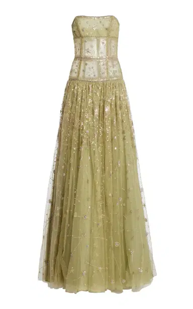 Cucculelli Shaheen Constellation Jade Tulle Maxi Dress - Green | Thumbnail 1