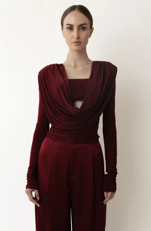 Jersey Cowl Neck Bandeau Top