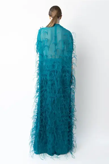 LAPOINTE Lightweight Georgette Mock Neck Maxi Top With Feathers | Thumbnail 2 LAPOINTE Lightweight Georgette Mock Neck Maxi Top With Feathers | Thumbnail 2