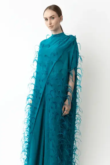 LAPOINTE Lightweight Georgette Mock Neck Maxi Top With Feathers | Thumbnail 3 LAPOINTE Lightweight Georgette Mock Neck Maxi Top With Feathers | Thumbnail 3