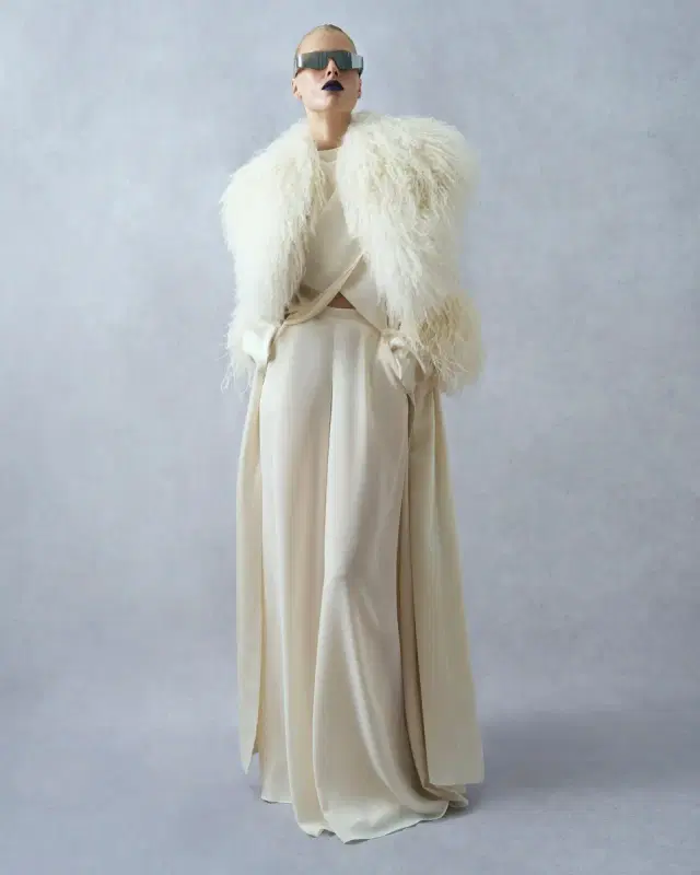 Satin Double Breasted Coat With Shearling