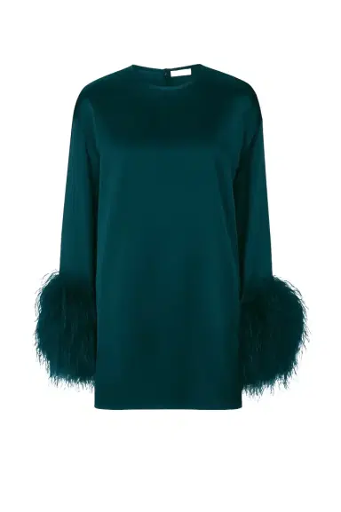Lapointe Satin Dress With Feathers | Thumbnail 1 Lapointe Satin Dress With Feathers | Thumbnail 1