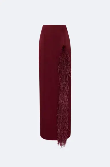LAPOINTE Satin High Waist Slit Maxi Skirt With Feathers | Thumbnail 4 LAPOINTE Satin High Waist Slit Maxi Skirt With Feathers | Thumbnail 4