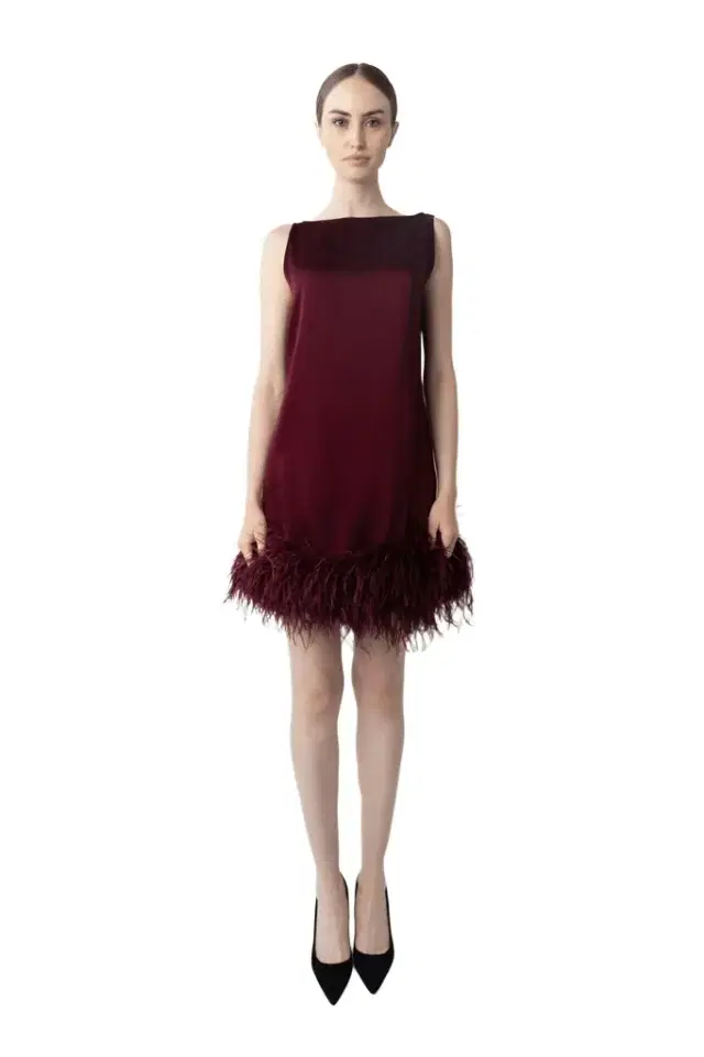 LAPOINTE Satin Sleeveless Mini Dress With Feathers