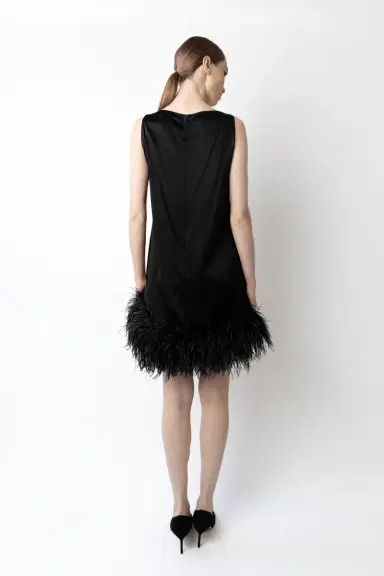 LAPOINTE Satin Sleeveless Mini Dress With Feathers | Thumbnail 2