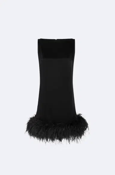 LAPOINTE Satin Sleeveless Mini Dress With Feathers | Thumbnail 3