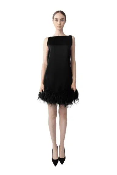 LAPOINTE Satin Sleeveless Mini Dress With Feathers | Thumbnail 1