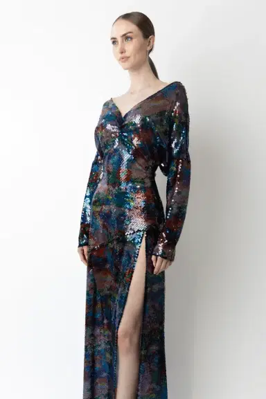 LAPOINTE Watercolor Sequin V Neck Gown | Thumbnail 3 LAPOINTE Watercolor Sequin V Neck Gown | Thumbnail 3