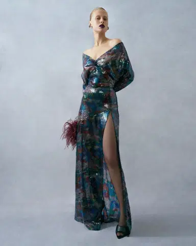 LAPOINTE Watercolor Sequin V Neck Gown | Thumbnail 4 LAPOINTE Watercolor Sequin V Neck Gown | Thumbnail 4