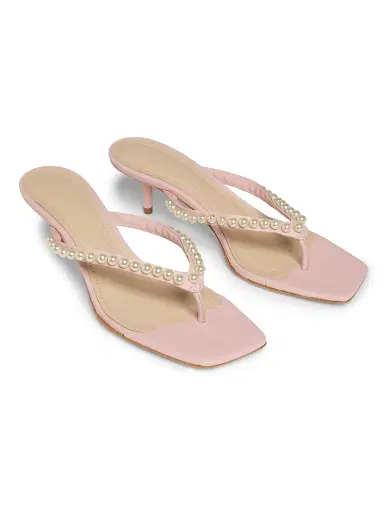 22élevé Women's 50MM Imitation Pearl-Embellished Leather Sandals - Ballet Pink | Thumbnail 2