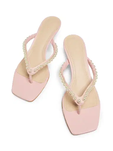 22élevé Women's 50MM Imitation Pearl-Embellished Leather Sandals - Ballet Pink | Thumbnail 4