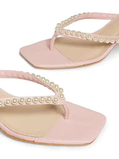 22élevé Women's 50MM Imitation Pearl-Embellished Leather Sandals - Ballet Pink | Thumbnail 5