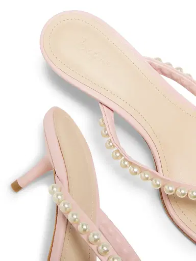 22élevé Women's 50MM Imitation Pearl-Embellished Leather Sandals - Ballet Pink | Thumbnail 6