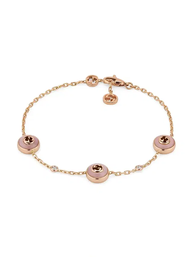 Women's 18K Rose Gold & 0.05 TCW Diamond Logo Charm Bracelet - Pink