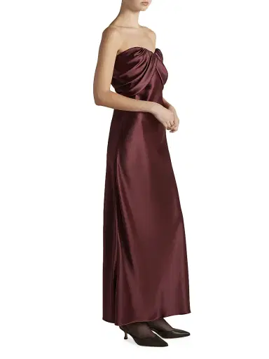 Marina Moscone Women's Satin Draped Bustier Dress - Garnet | Thumbnail 2 Marina Moscone Women's Satin Draped Bustier Dress - Garnet | Thumbnail 2
