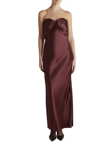 Marina Moscone Women's Satin Draped Bustier Dress - Garnet | Thumbnail 1 Marina Moscone Women's Satin Draped Bustier Dress - Garnet | Thumbnail 1