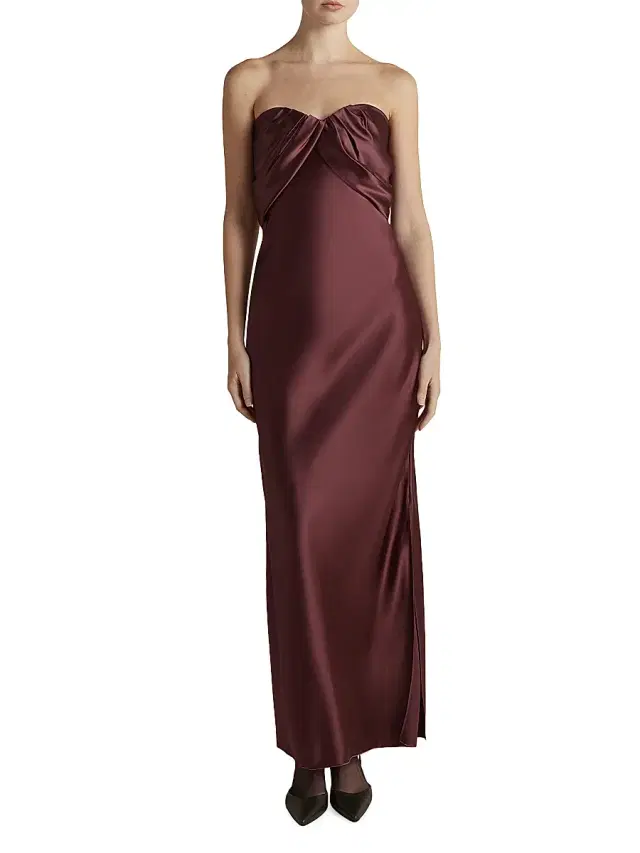 Women's Satin Draped Bustier Dress - Garnet
