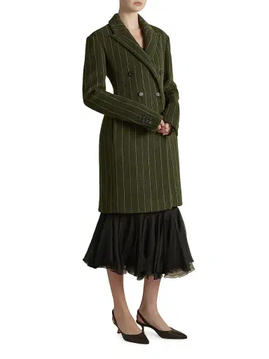 Marina Moscone Women's Wool Basque Tailored Overcoat - Alpine White Pinstripe | Thumbnail 2