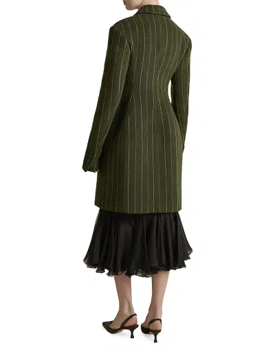 Marina Moscone Women's Wool Basque Tailored Overcoat - Alpine White Pinstripe | Thumbnail 3