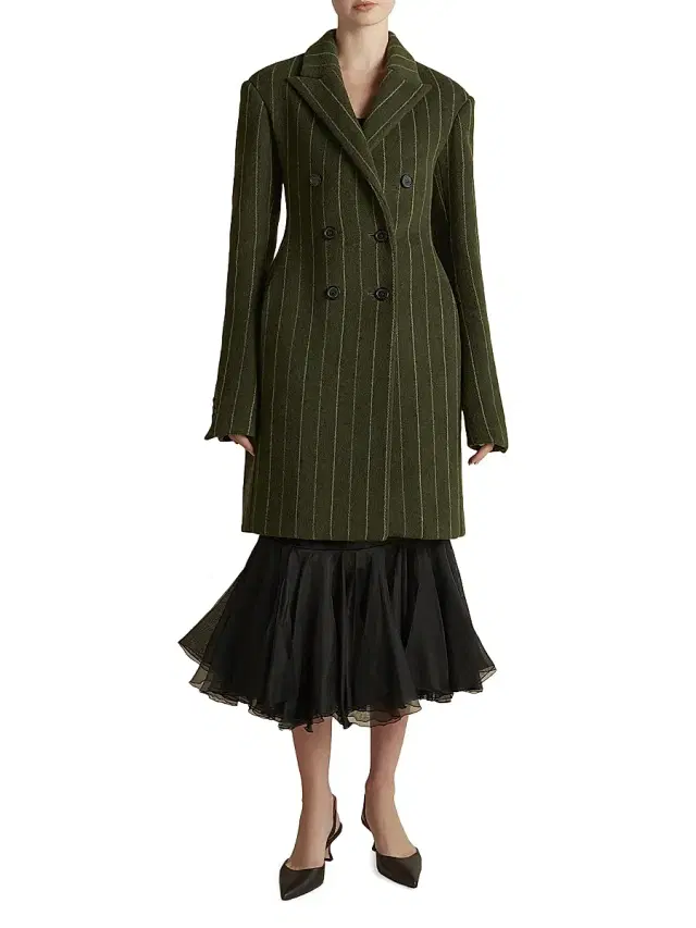 Women's Wool Basque Tailored Overcoat - Alpine White Pinstripe