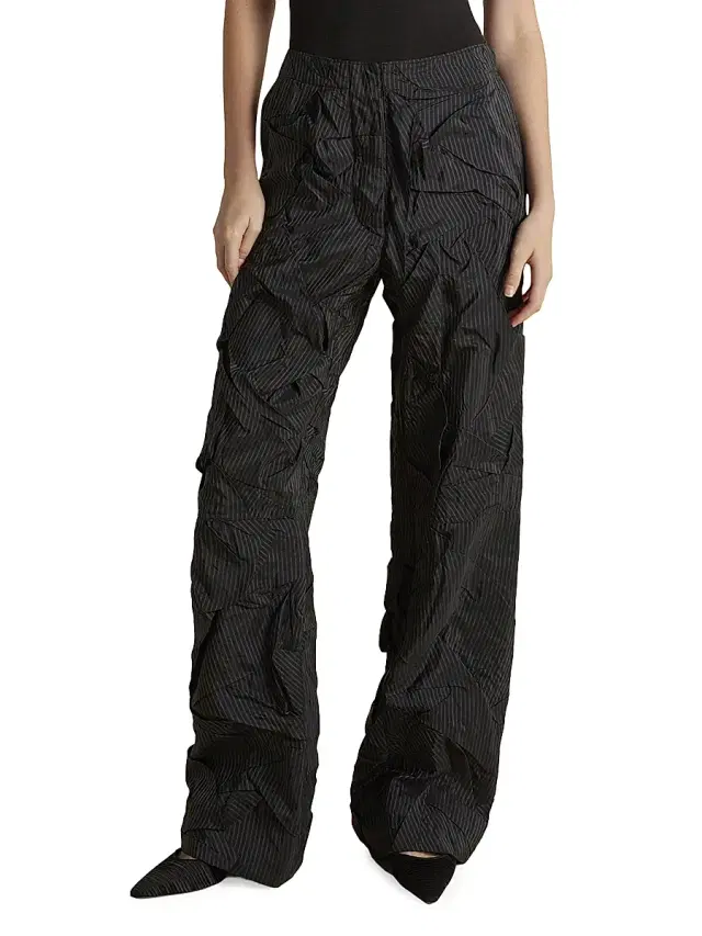 Women's Crushed Pinstripe Parachute Trouser - Navy Pinstripe