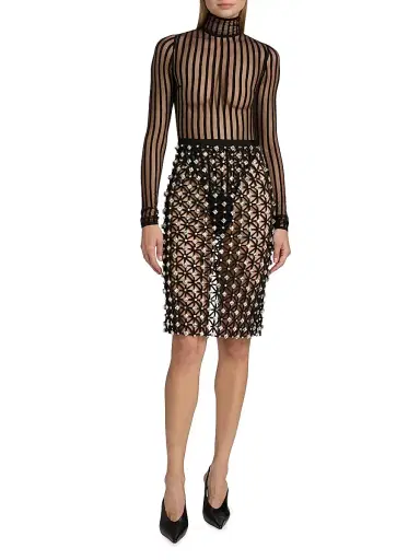 LaQuan Smith Women's Striped Sheer Turtleneck Bodysuit - Black | Thumbnail 2