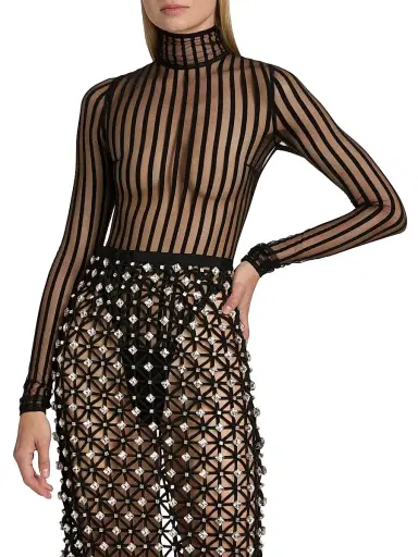 LaQuan Smith Women's Striped Sheer Turtleneck Bodysuit - Black | Thumbnail 3