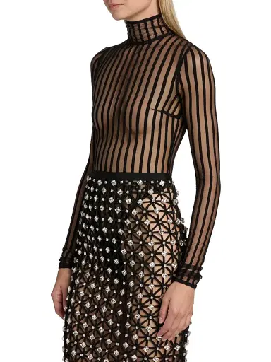 LaQuan Smith Women's Striped Sheer Turtleneck Bodysuit - Black | Thumbnail 4