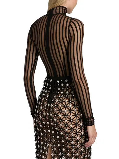 LaQuan Smith Women's Striped Sheer Turtleneck Bodysuit - Black | Thumbnail 5
