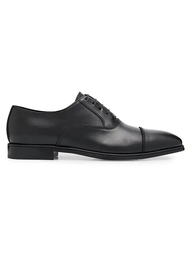 Men's Boston Doupont Leather Cap-Toe Brogue Oxfords - Nero