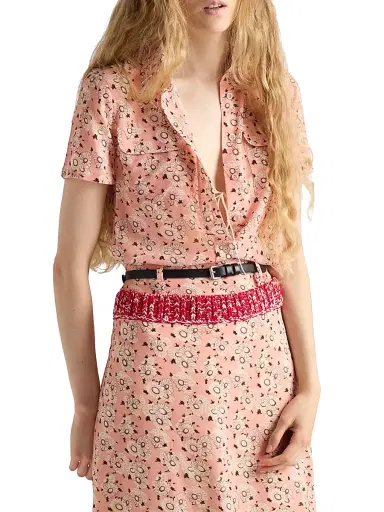 Prada Women's Floral Print Georgette Shirt - Pink | Thumbnail 6 Prada Women's Floral Print Georgette Shirt - Pink | Thumbnail 6