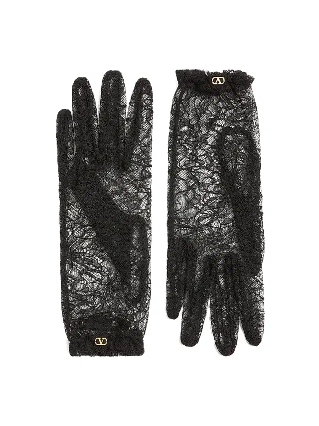 Valentino Garavani Women's Vlogo Signature Lace Gloves - Black Gold