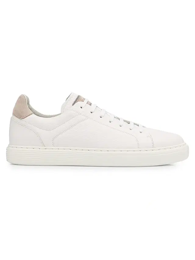 Men's Grain Leather Low-Top Sneakers - White